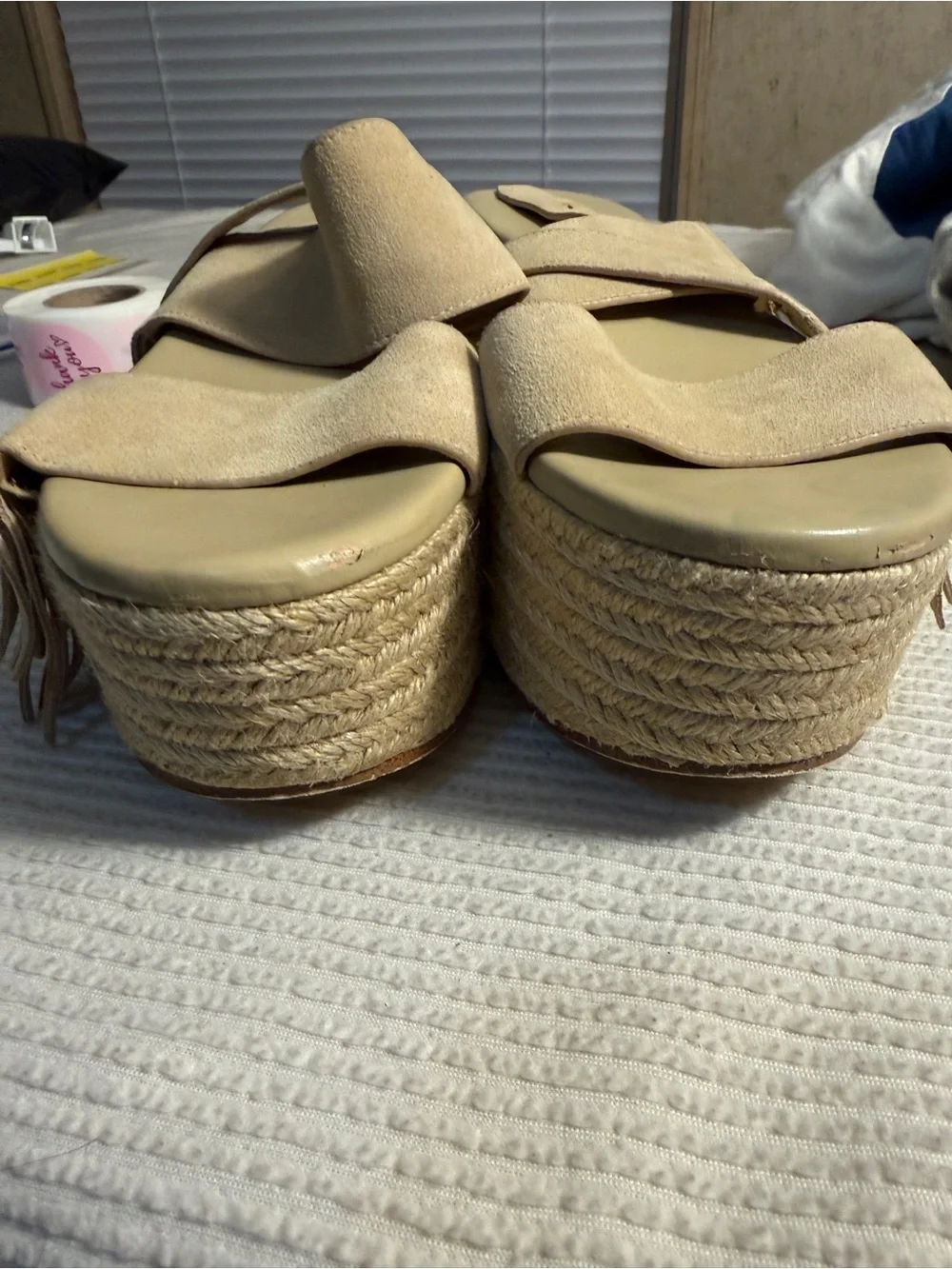 Michael Kors Beige Suede Cross-Strap Platform Slide Sandals